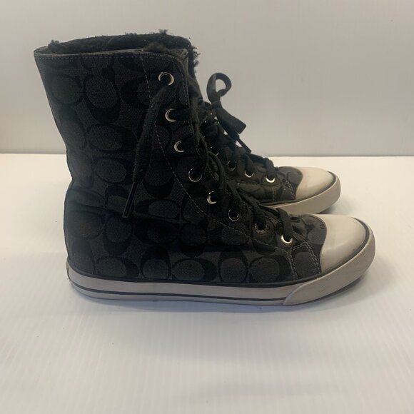 Vintage Coach Classic Logo Fuzzy Fold Over High Top Shoes - Picture 6 of 10